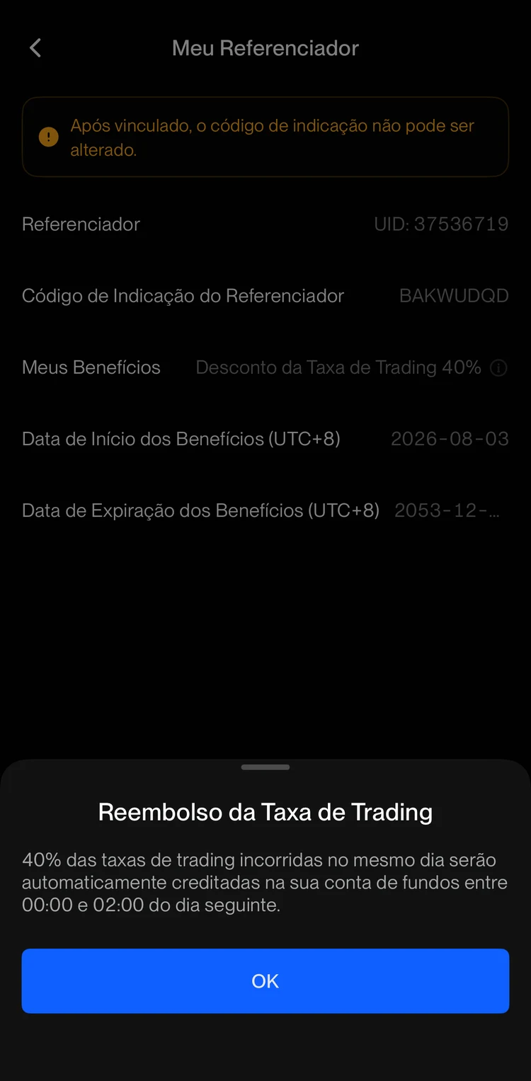 Benefício de cashback nas taxas de negociação da BingX