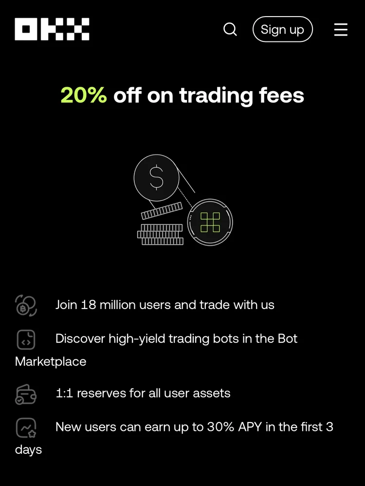 Real OKX invite-reward screen showing the 20% trading-fee rebate rate active