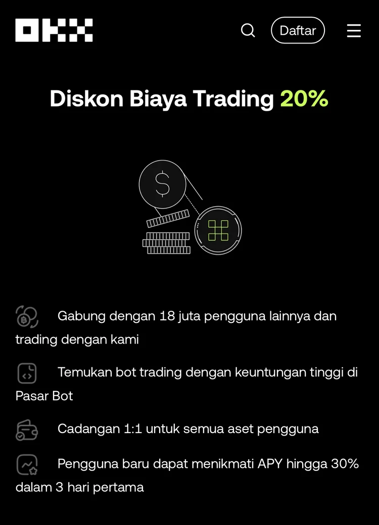 Layar invite-reward OKX asli yang menunjukkan persentase rebate biaya trading 20% yang aktif